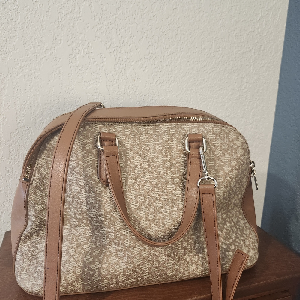 Donna Karan Beige and Brown Satchel